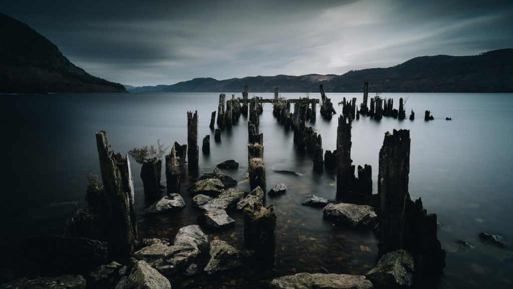 decayed dock on lake