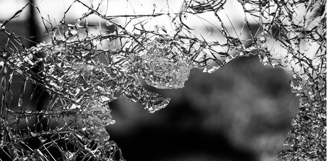 Shattered glass with large missing pieces