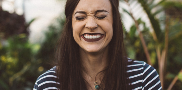A woman laughing
