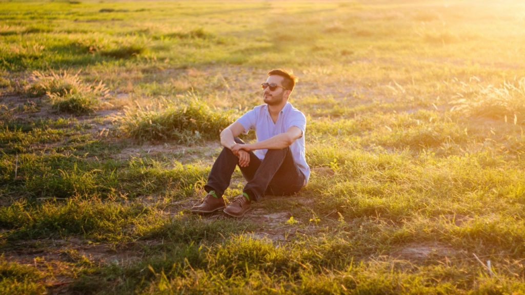 man in field