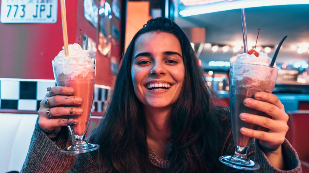 woman with milk shakes