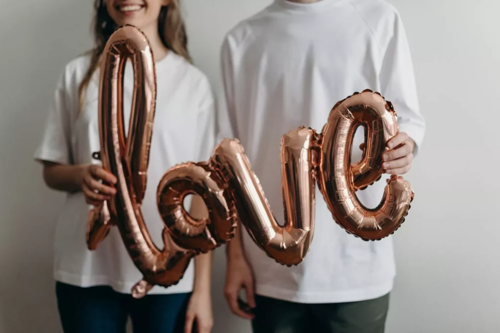 on Valentine's Day, a balloon that says "love"